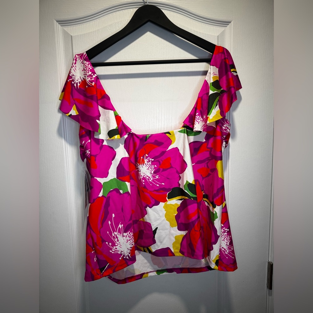311 - Trina Turk Bloom Plunge V-Neck Ruffle Tankini Swim Top 🌺👙 - Picture 5 of 12